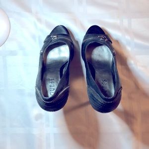 Guess High heels. Size 5M, black with faux zipper.